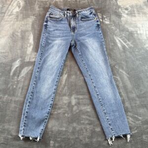 Judy Blue Relaxed Fit Skinny Jeans Medium Wash Raw Hem High Rise 3/26 Womens